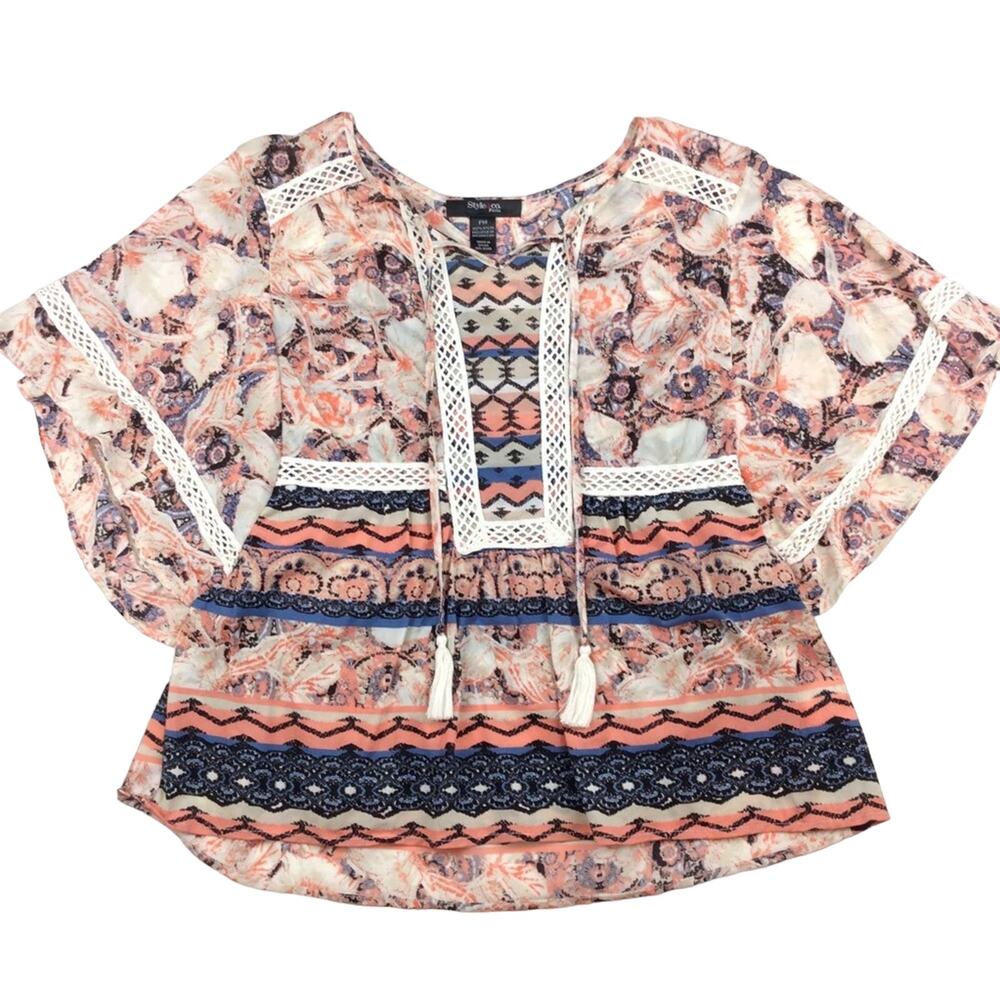 Style & Co Boho Bohemian Top Petite Medium Peach